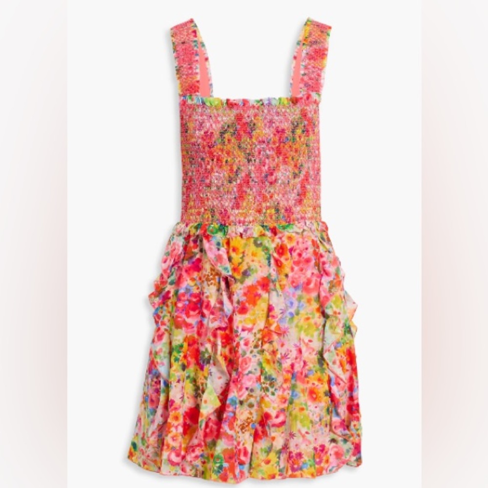 Alice + Olivia Jocelyn smocked floral-print mini dress size 6